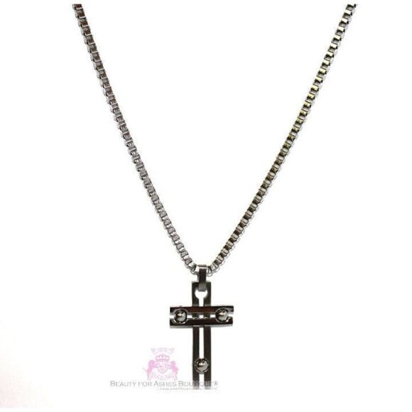 24" Mens Chain Stainless Steel Necklace Art Deco Cross Necklace - Picture 4 of 6
